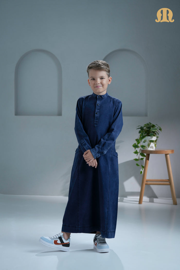 Mekong Navy Blue Denim Thobe For Boys