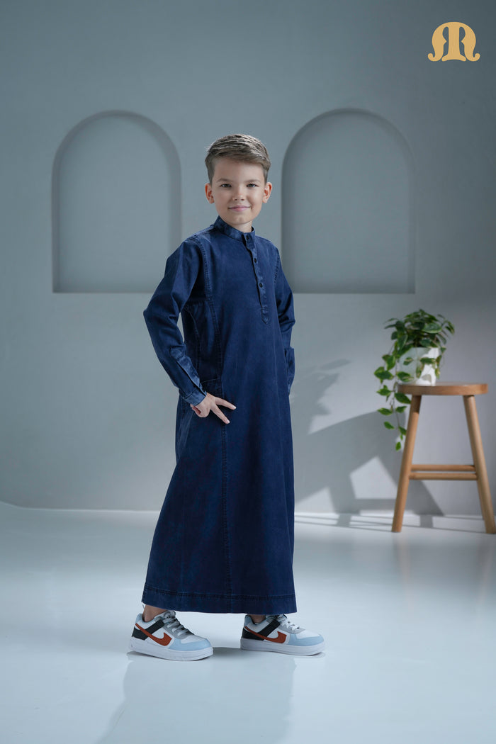 Mekong Navy Blue Denim Thobe For Boys
