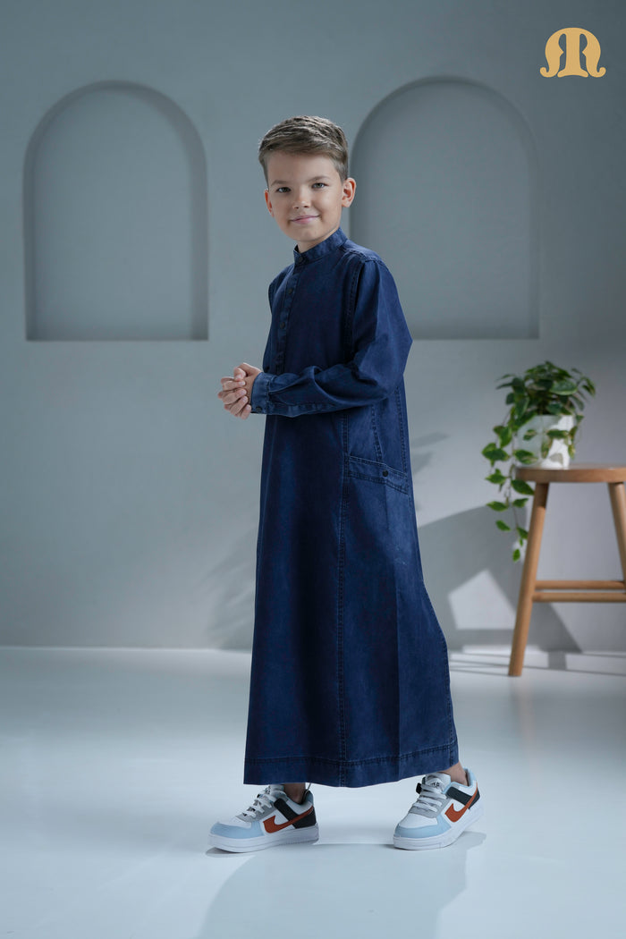 Mekong Navy Blue Denim Thobe For Boys