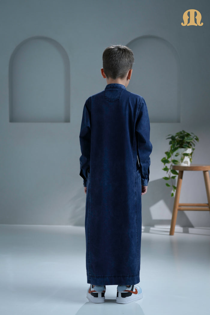 Mekong Navy Blue Denim Thobe For Boys