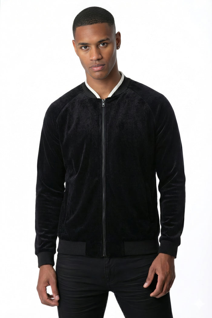 Men's Velour Zip-Up Bomber Jacket