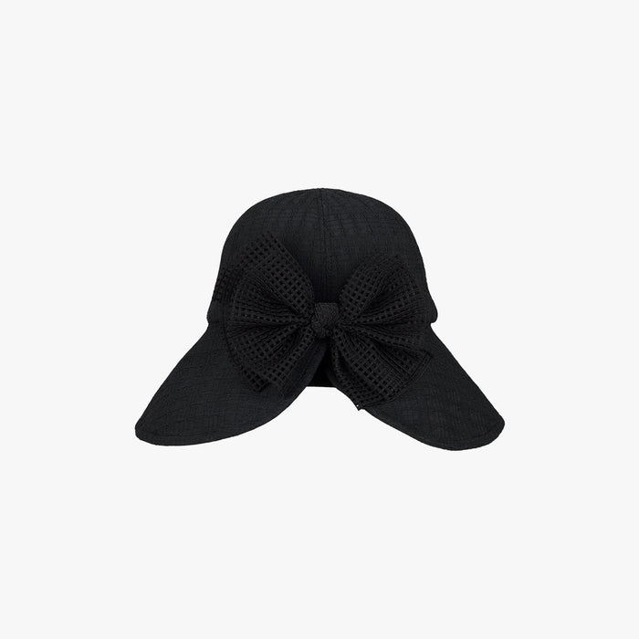 Mesh Big Ribbon Bonnet Hat (Black)