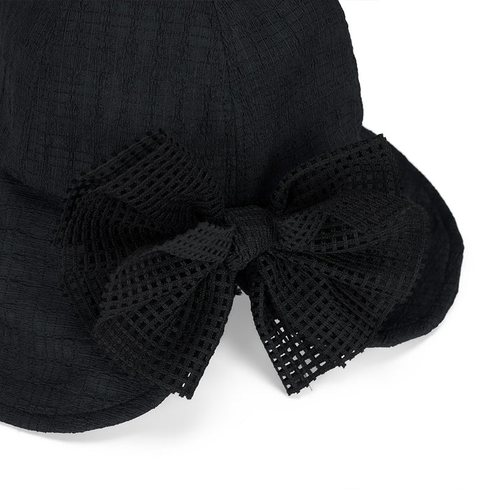 Mesh Big Ribbon Bonnet Hat (Black)