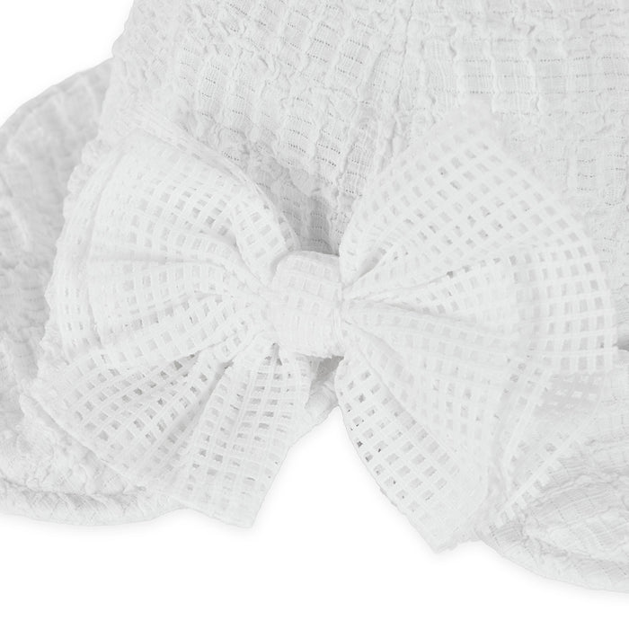 Mesh Big Ribbon Bonnet Hat (White)