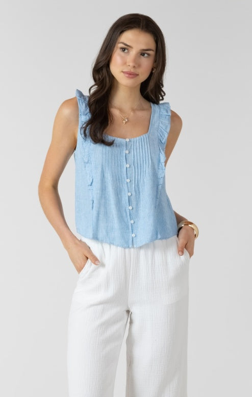 Mini Blue Stripe Ruffle Tank