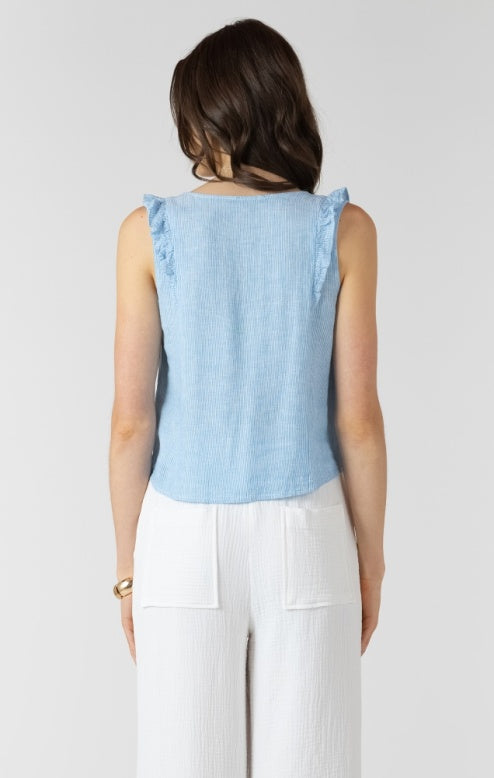 Mini Blue Stripe Ruffle Tank
