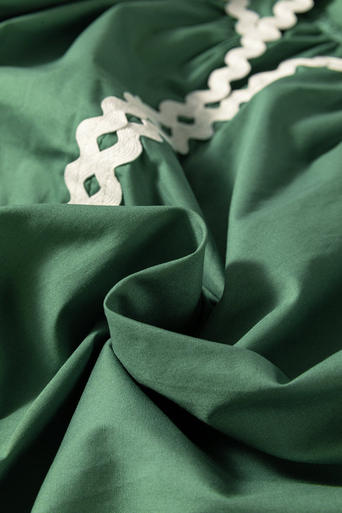 Mist Green Ric Rac Trim Tie Split Neck Short Sleeve Blouse - Tops/Blouses & Shirts