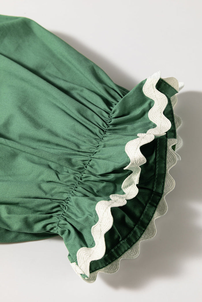 Mist Green Ric Rac Trim Tie Split Neck Short Sleeve Blouse - Tops/Blouses & Shirts