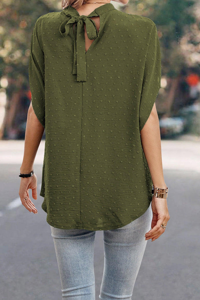 Mist Green Swiss Dot Mock Neck Batwing Sleeve Blouse - Tops/Blouses & Shirts