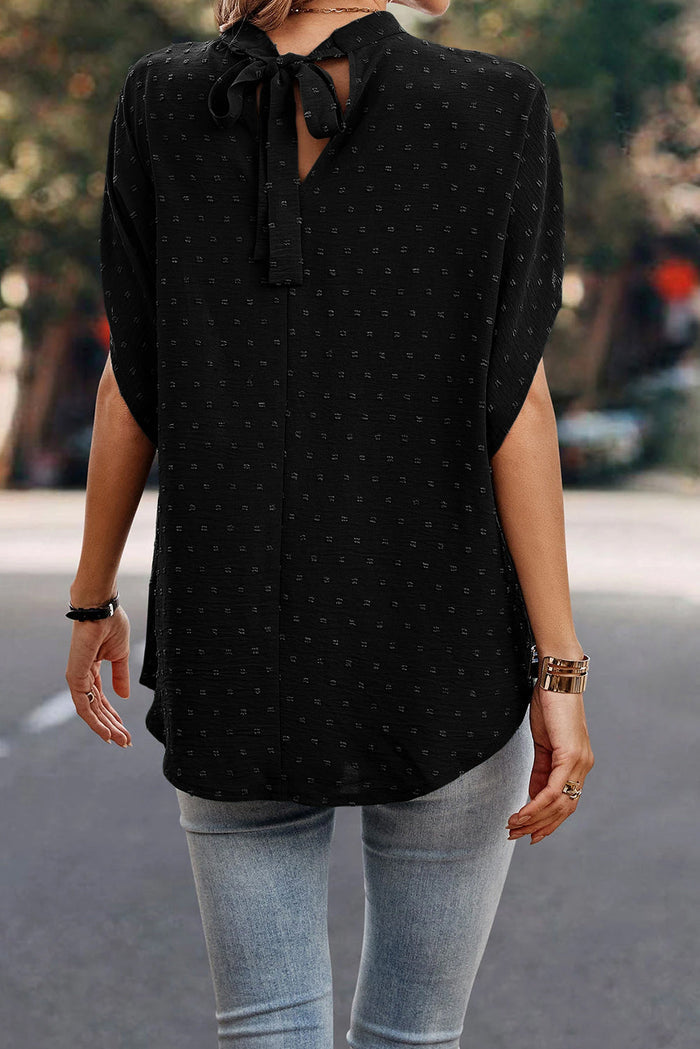 Mist Green Swiss Dot Mock Neck Batwing Sleeve Blouse - Tops/Blouses & Shirts