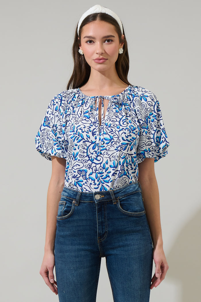 Mize Floral Overseas Balloon Sleeve Top
