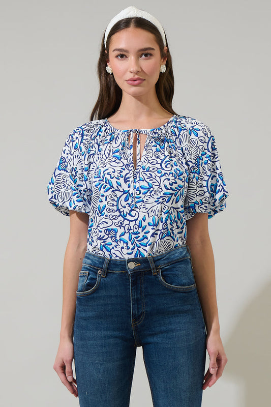Mize Floral Overseas Balloon Sleeve Top