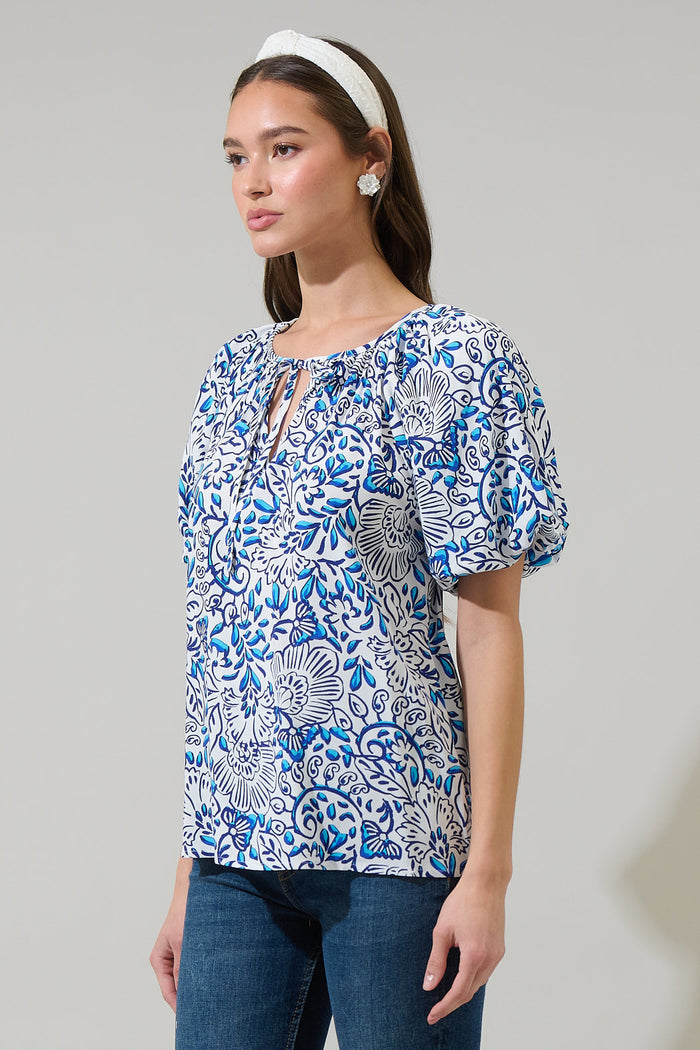 Mize Floral Overseas Balloon Sleeve Top