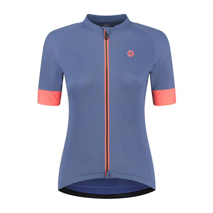 Rogelli Modesta fietsshirt dames blauw en koraal korte mouw voorkant.