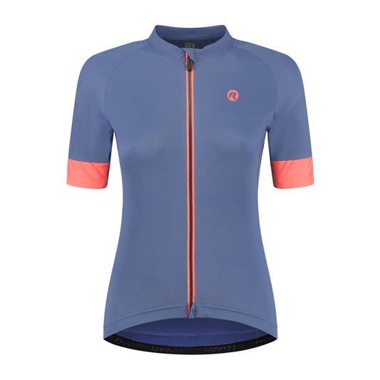 Rogelli Modesta fietsshirt dames blauw en koraal korte mouw voorkant.