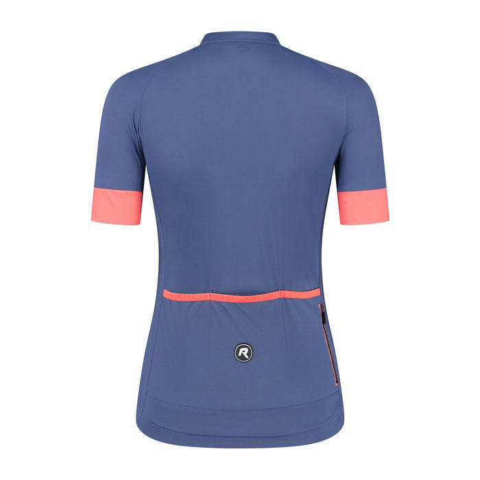 Rogelli Modesta fietsshirt dames blauw en koraal korte mouw achterkant.