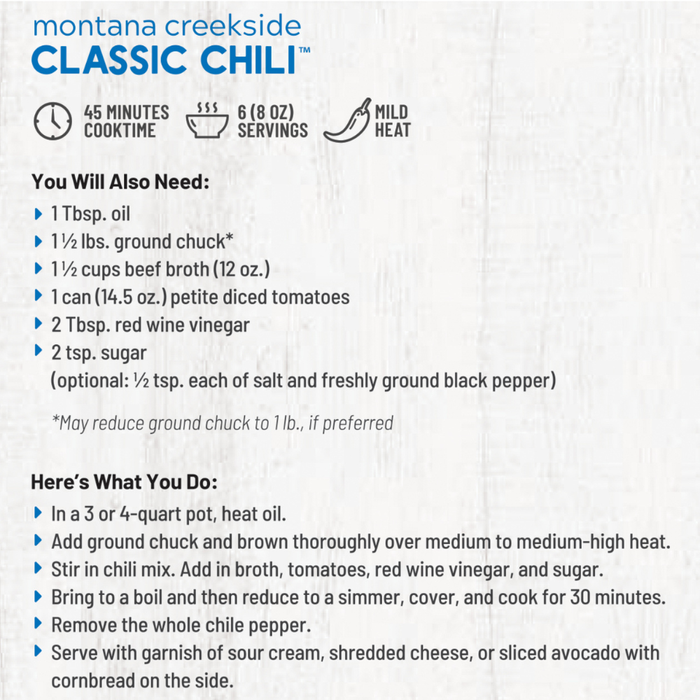 Montana Creekside Classic Chili Soup Mix - SALE