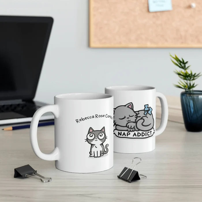Mug chat kawaii Nap Addict humour – cadeau amoureux chats