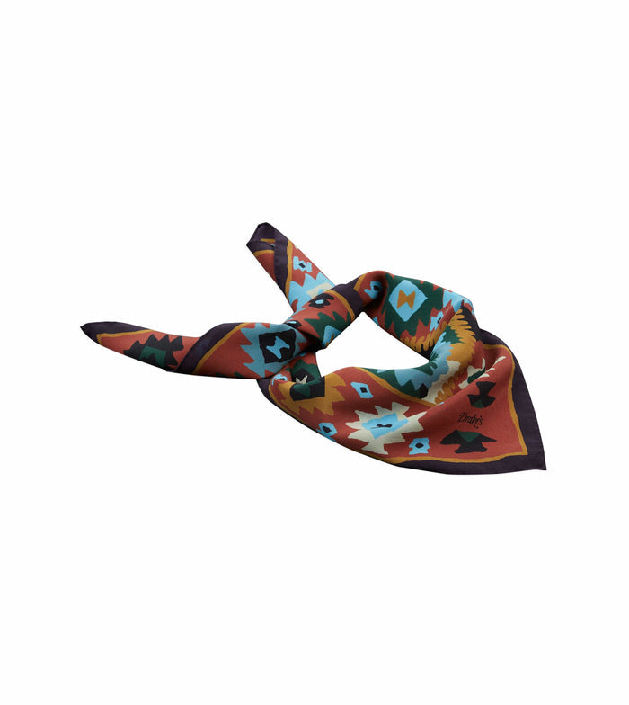 Navy and Yellow Kilim Print Silk Bandana