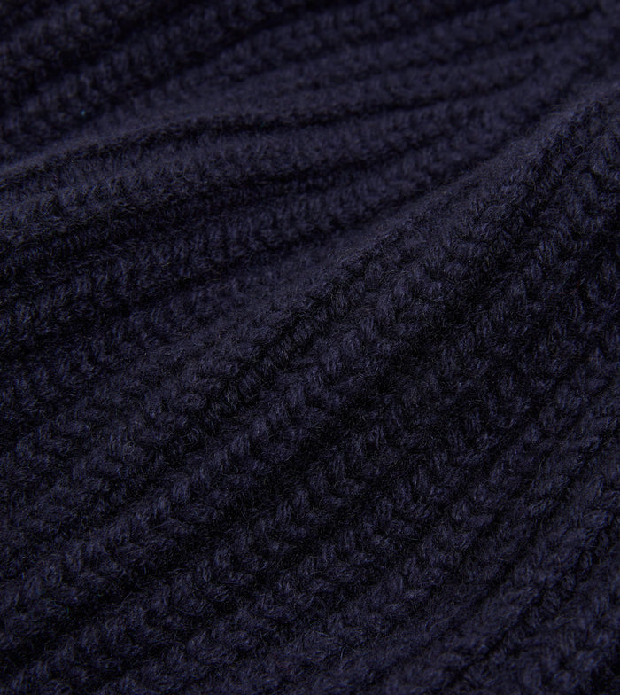 Navy Cashmere Ribbed Knit Beanie