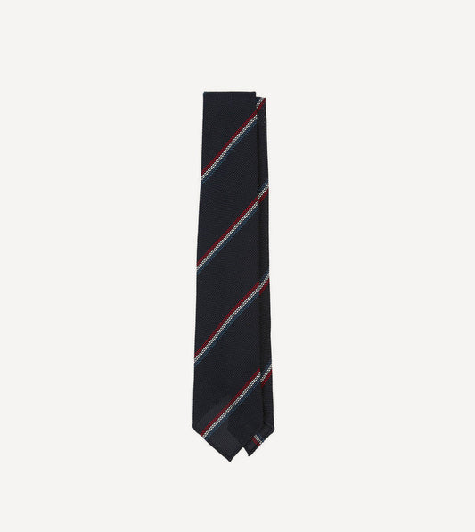 Navy, Red and White Stripe Silk Grenadine Tie