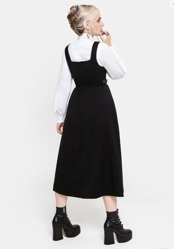 Nightingale Pinafore Midi Dress - Black