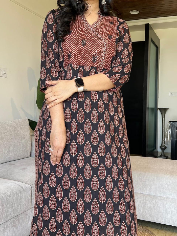 Nisha Ajrakh Angrakha Cotton Set- Black