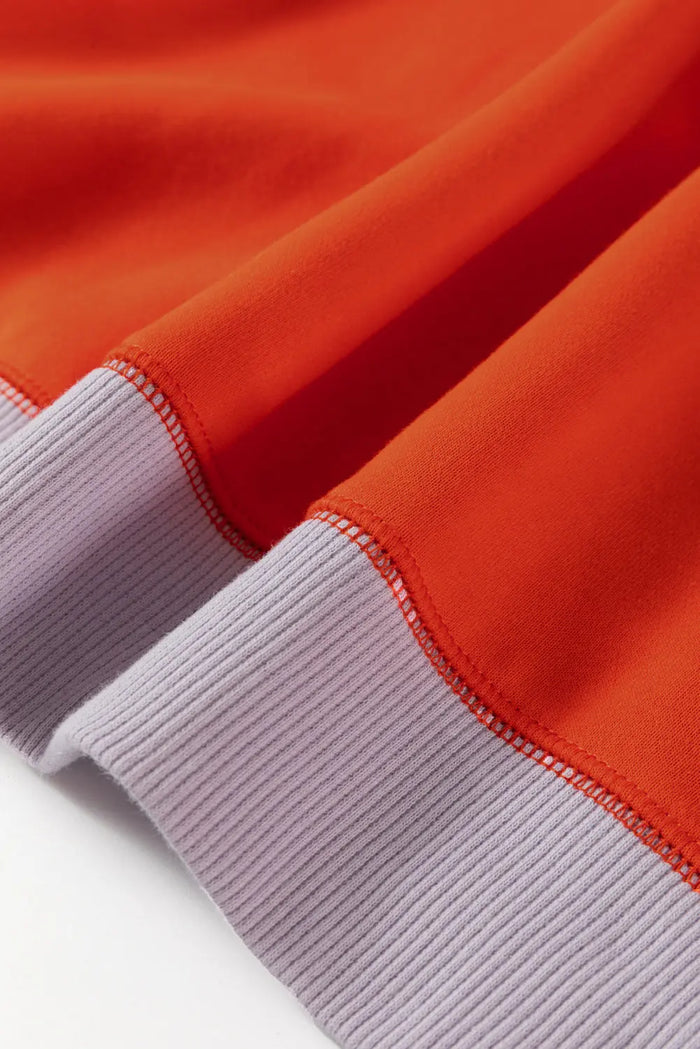 Orange Colour Block Side Slits Raglan Sleeve Loose Fit Top - Tops/Long Tops