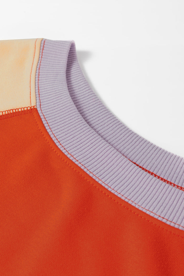 Orange Colour Block Side Slits Raglan Sleeve Loose Fit Top - Tops/Long Tops