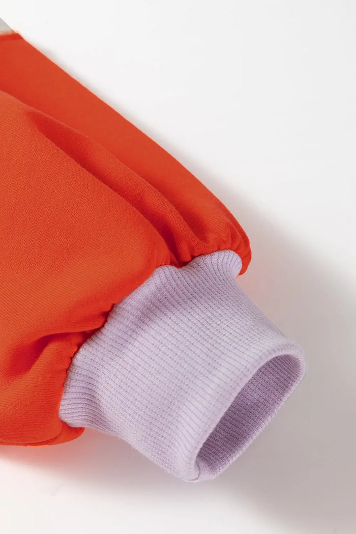 Orange Colour Block Side Slits Raglan Sleeve Loose Fit Top - Tops/Long Tops