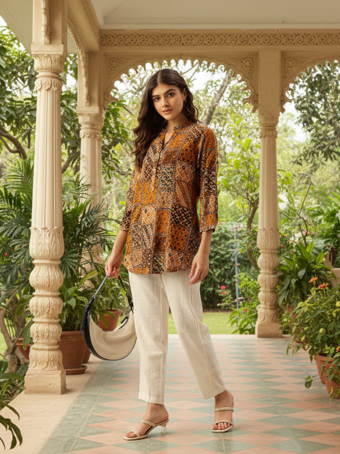 Orange Ethnic Motifs Printed Tunic