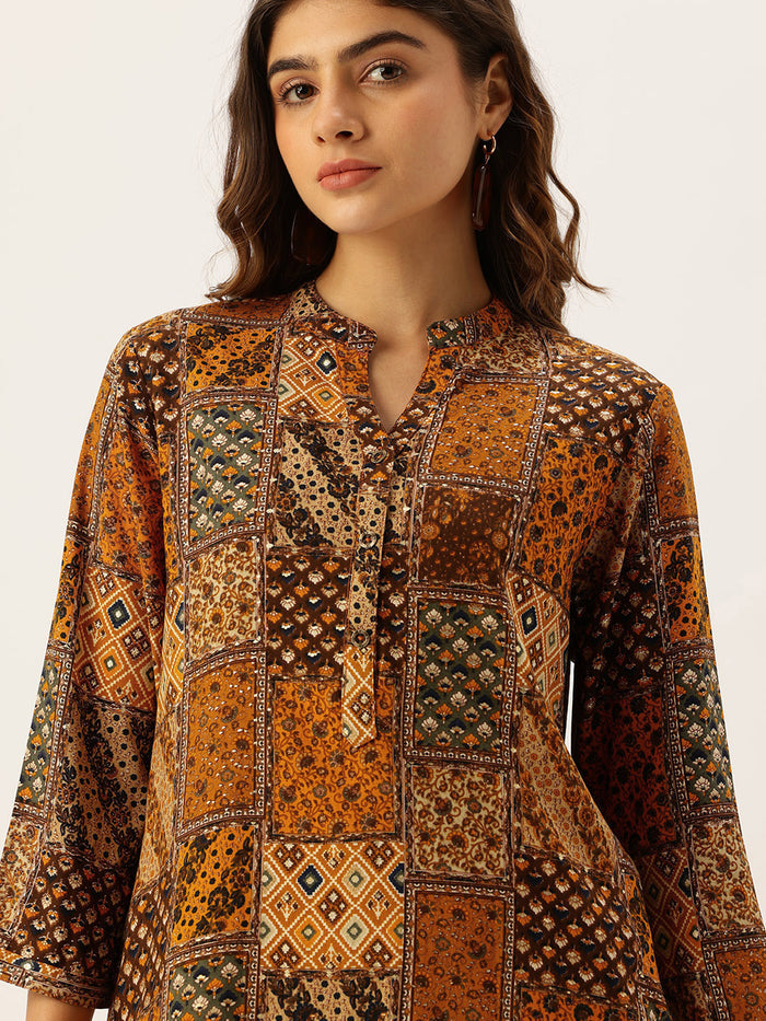 Orange Ethnic Motifs Printed Tunic