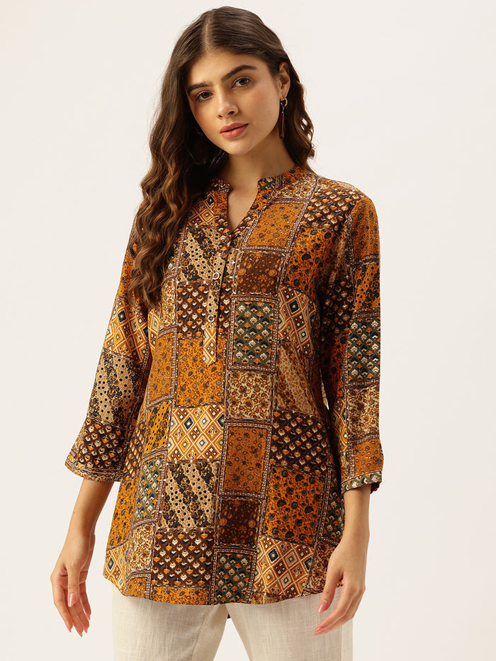 Orange Ethnic Motifs Printed Tunic