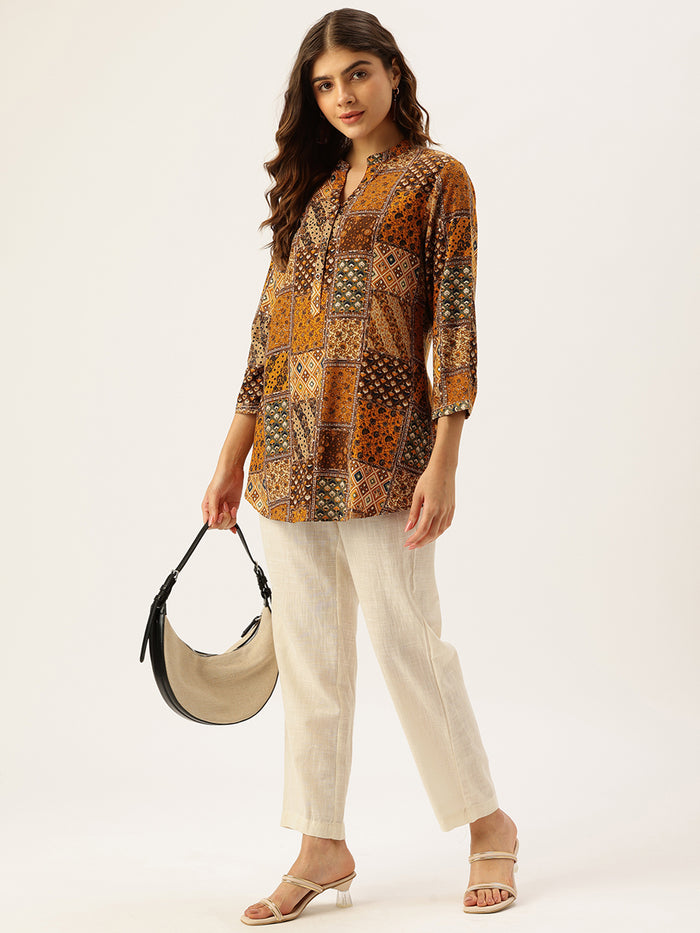 Orange Ethnic Motifs Printed Tunic
