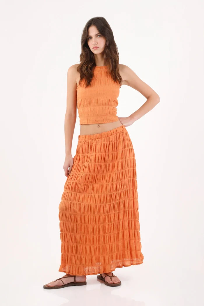 Orange Polyester Halter Top for Women with Crinkle Texture