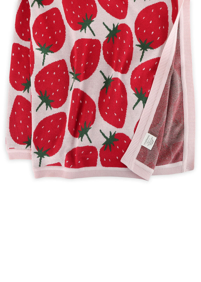 Organic Jacquard Sweater Knit Baby Blanket - Strawberry Fields
