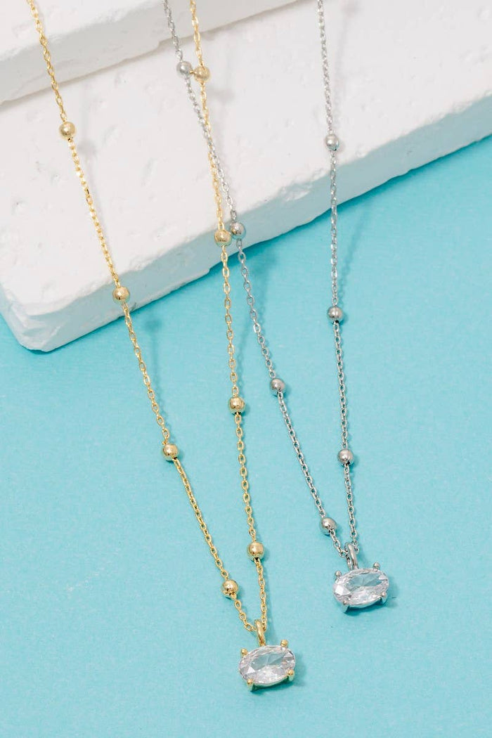 Oval Gem Pendant Necklace