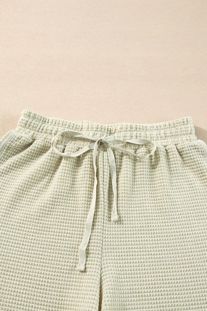 Parchment Textured Buttoned Long Sleeve Top 2 Piece Shorts Set - Two Sets/Short Sets