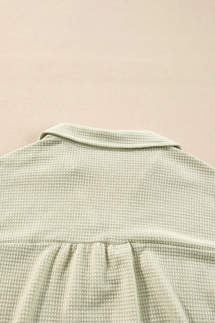 Parchment Textured Buttoned Long Sleeve Top 2 Piece Shorts Set - Two Sets/Short Sets