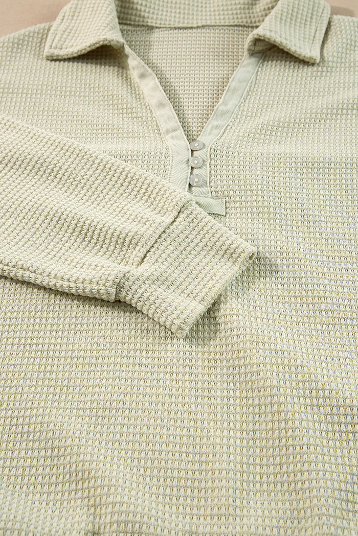 Parchment Textured Buttoned Long Sleeve Top 2 Piece Shorts Set - Two Sets/Short Sets