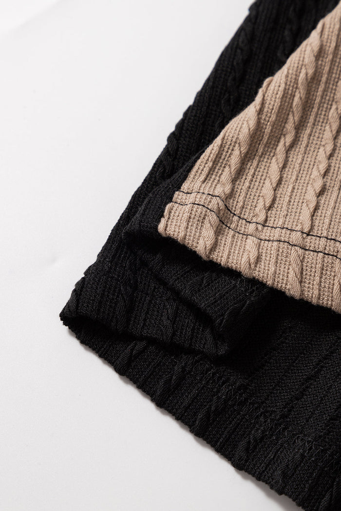 Parchment Textured Colourblock Long Sleeve Quarter Zip Drawstring Hooded Top - Tops/Sweatshirts & Hoodies
