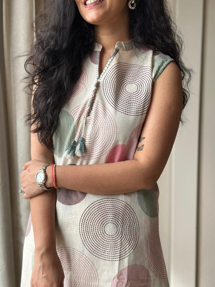 Pavitra Slub Cotton Coord Set- Pastel Circles