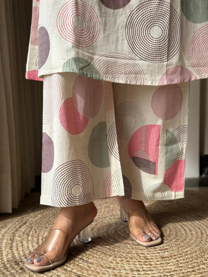 Pavitra Slub Cotton Coord Set- Pastel Circles