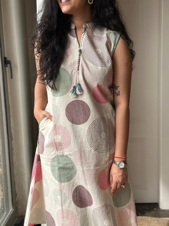 Pavitra Slub Cotton Coord Set- Pastel Circles