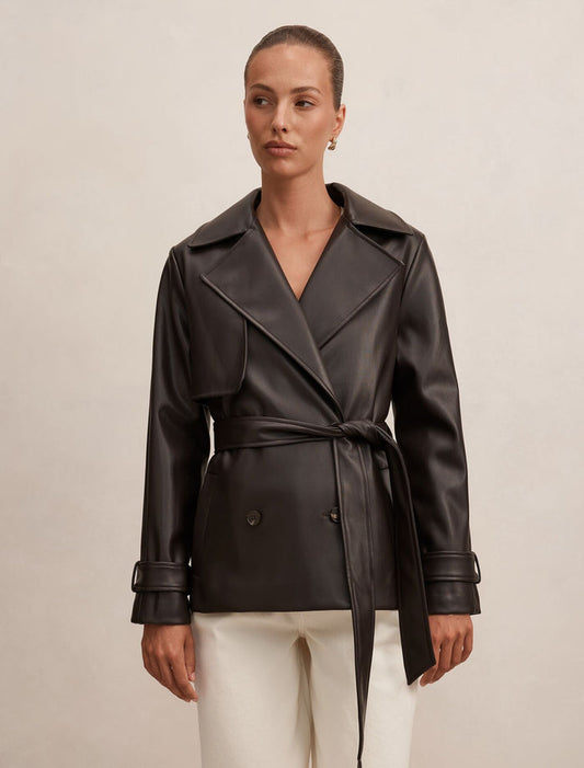 Payton Short PU Trench Coat Chocolate Forever New