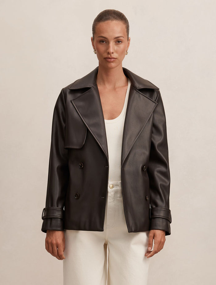 Payton Short PU Trench Coat Forever New