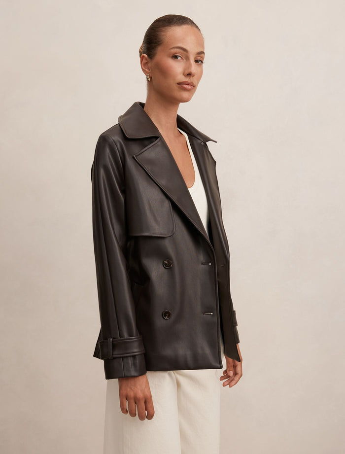 Payton Short PU Trench Coat Forever New