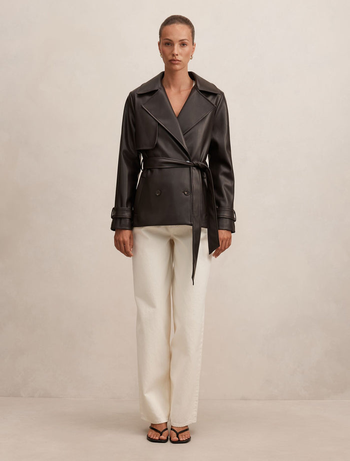 Payton Short PU Trench Coat Forever New