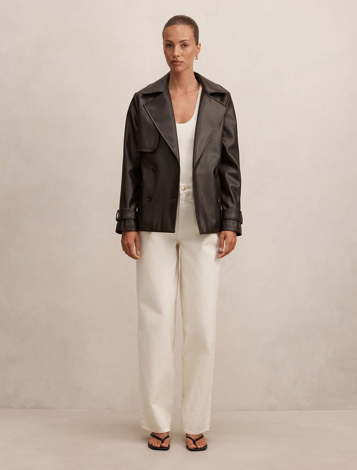 Payton Short PU Trench Coat Forever New