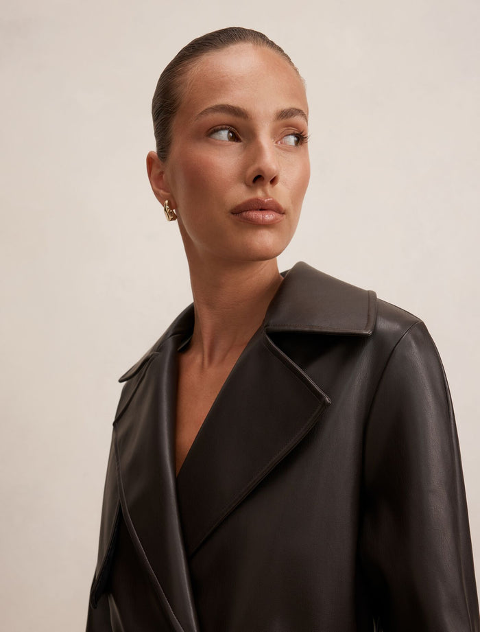 Payton Short PU Trench Coat Forever New
